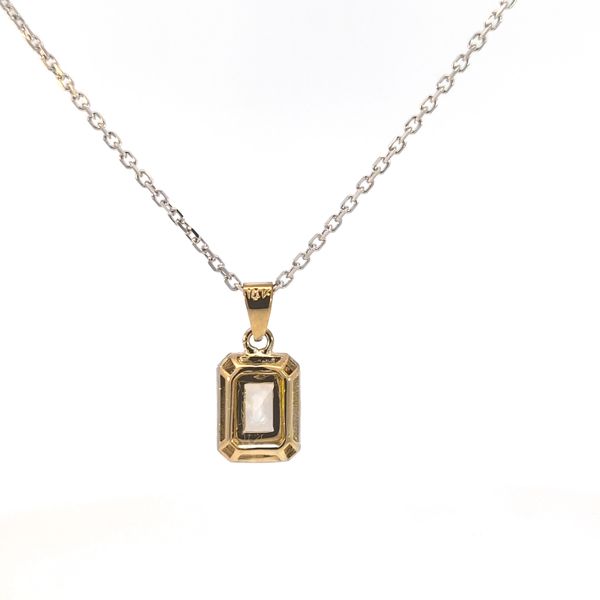 1.73 CTW Fancy Intense Yellow Radiant-Cut Lab-Grown Diamond Halo Necklace in 14K Two-Tone Gold Image 4 Arezzo Jewelers Elmwood Park, IL