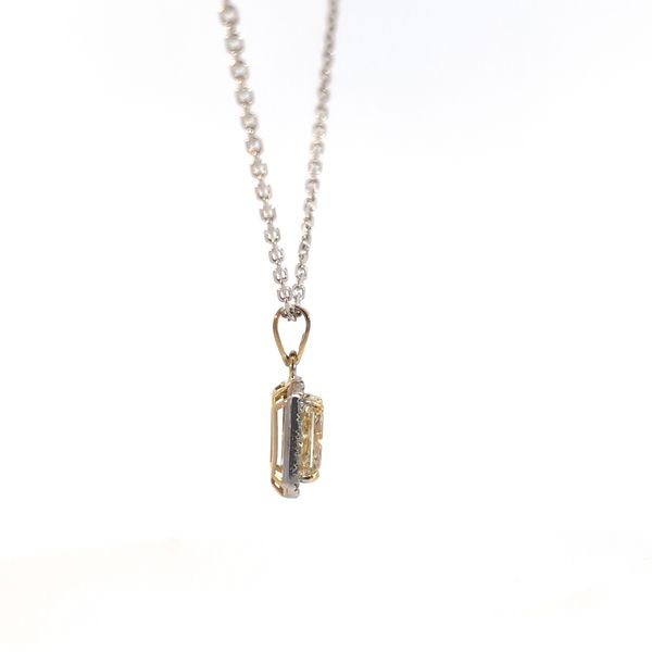 1.73 CTW Fancy Intense Yellow Radiant-Cut Lab-Grown Diamond Halo Necklace in 14K Two-Tone Gold Image 5 Arezzo Jewelers Elmwood Park, IL
