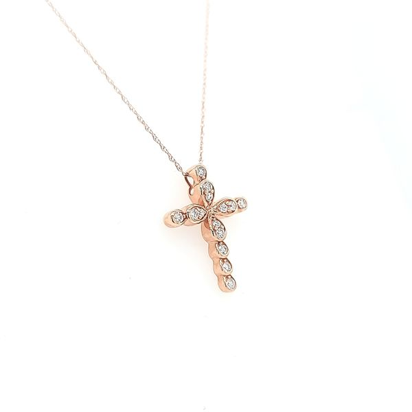 10k Rose Gold Diamond Cross Necklace Image 2 Arezzo Jewelers Elmwood Park, IL