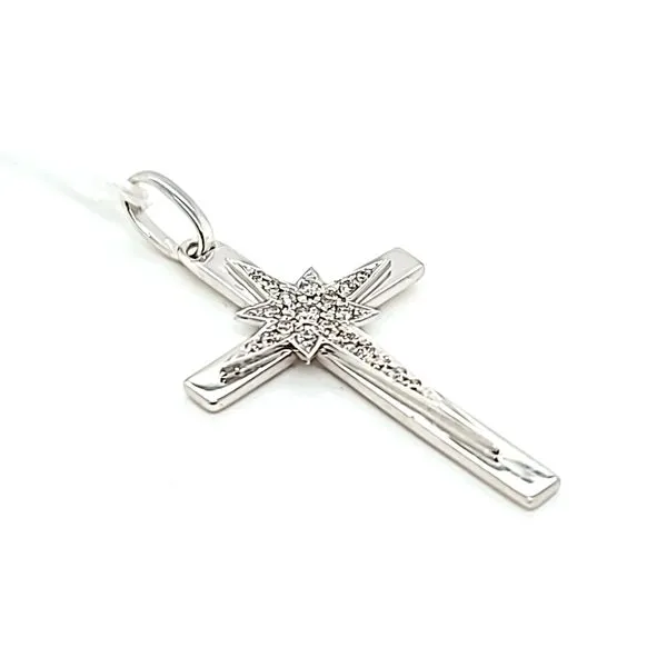 18k White Gold Diamond Cross Pendant Image 2 Arezzo Jewelers Elmwood Park, IL