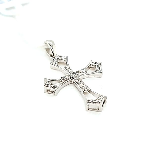 18k White Gold Diamond Cross Pendant Image 2 Arezzo Jewelers Elmwood Park, IL