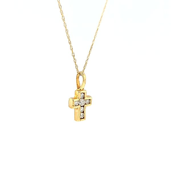 14k Yellow Gold Petite Diamond Cross Necklace Image 2 Arezzo Jewelers Elmwood Park, IL