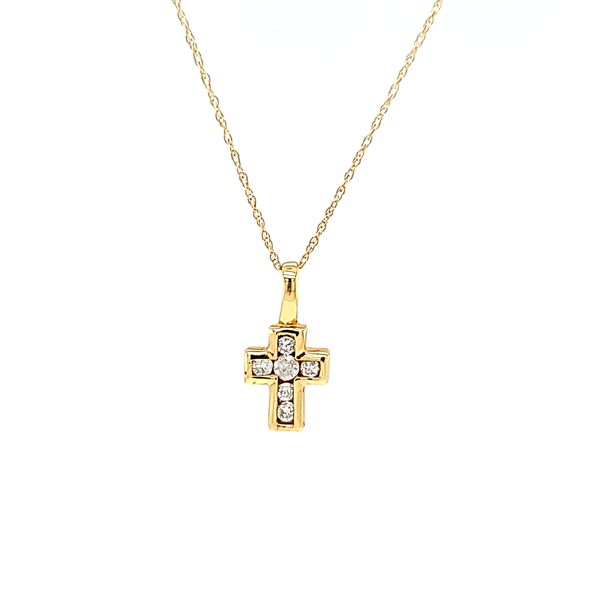 14k Yellow Gold Petite Diamond Cross Necklace Arezzo Jewelers Elmwood Park, IL