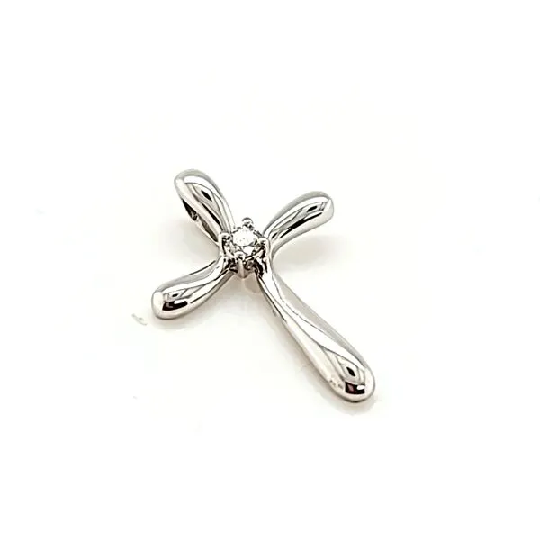14k White Gold Petite Diamond Cross Pendant Image 2 Arezzo Jewelers Elmwood Park, IL