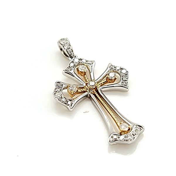 14k Two Tone Diamond Cross Pendant Image 2 Arezzo Jewelers Elmwood Park, IL