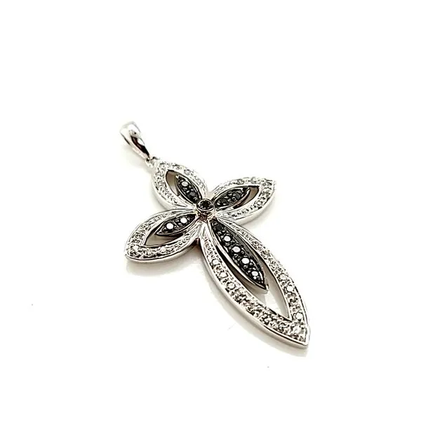 14k Black & White Diamond Cross Pendant Image 3 Arezzo Jewelers Elmwood, IL