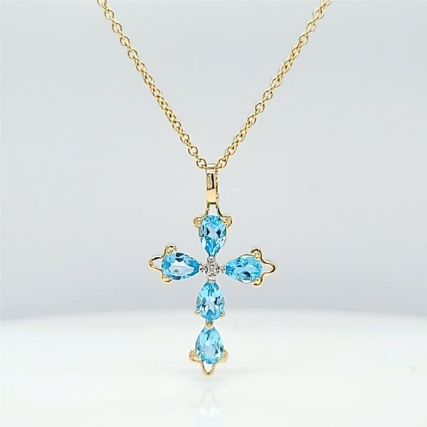 14k Yellow Gold Pear Aquamarine Gemstone Cross Arezzo Jewelers Elmwood Park, IL