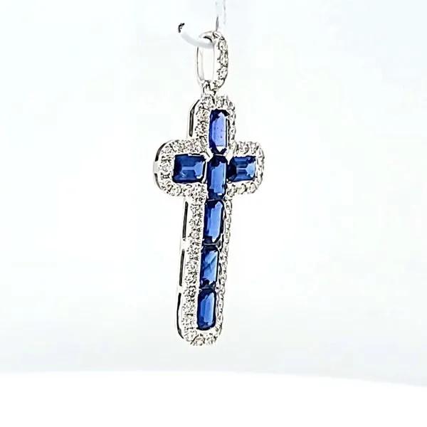 Sapphire and Diamond Cross Pendant Image 2 Arezzo Jewelers Elmwood Park, IL
