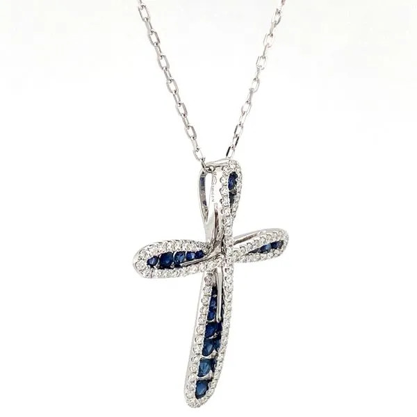 18k White Gold Sapphire and Diamond Cross Necklace Image 2 Arezzo Jewelers Elmwood Park, IL