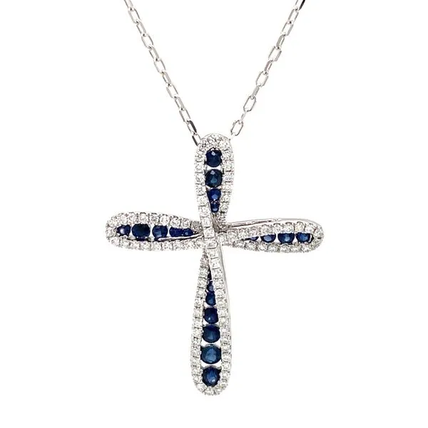 18k White Gold Sapphire and Diamond Cross Necklace Arezzo Jewelers Elmwood Park, IL