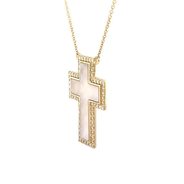 14k Mother of Pearl Diamond Cross Necklace Image 3 Arezzo Jewelers Elmwood, IL