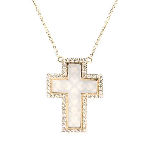 14k Mother of Pearl Diamond Cross Necklace Arezzo Jewelers Elmwood Park, IL