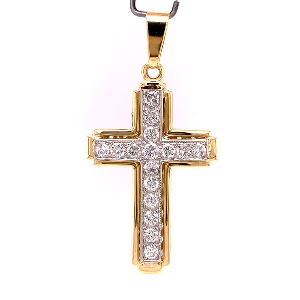 14k Two Tone Gold Men's Diamond Cross Pendant, 1.60cts TW Arezzo Jewelers Elmwood Park, IL