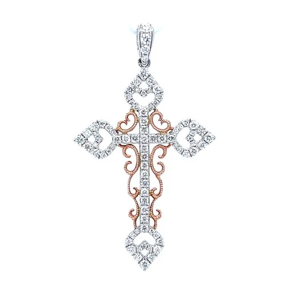 14k Two Tone Gold Diamond Cross Pendant similar item image