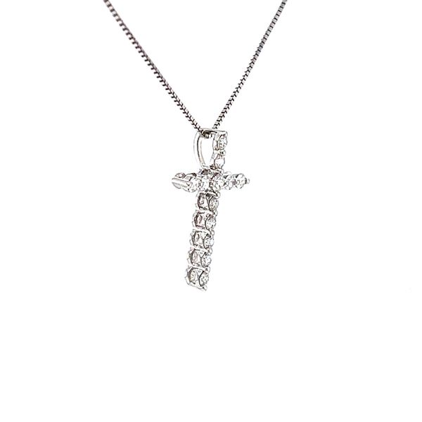 14k White Gold Diamond Cross Necklace Pendant Image 2 Arezzo Jewelers Elmwood Park, IL