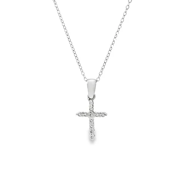 14K White Gold Petite Diamond Cross Pendant Image 3 Arezzo Jewelers Elmwood Park, IL