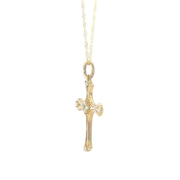 Graceful 14K Yellow Gold Ladies Diamond Cross Pendant with Singapore Link Chain Image 2 Arezzo Jewelers Elmwood, IL