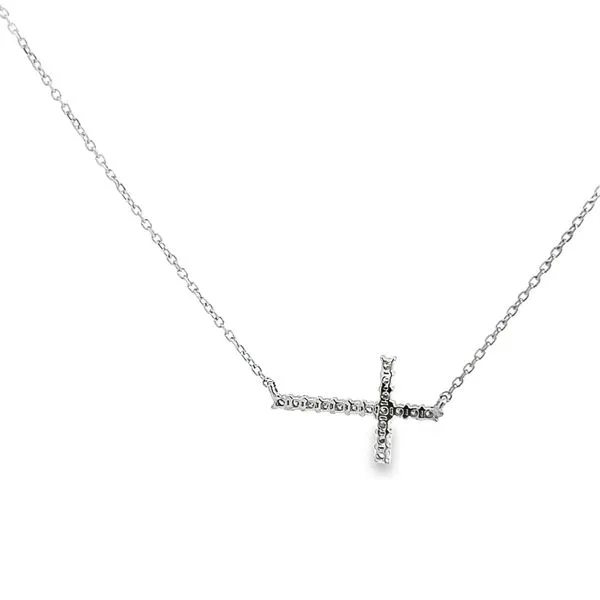 14k White Gold Sideways Diamond Cross Necklace Image 4 Arezzo Jewelers Elmwood Park, IL