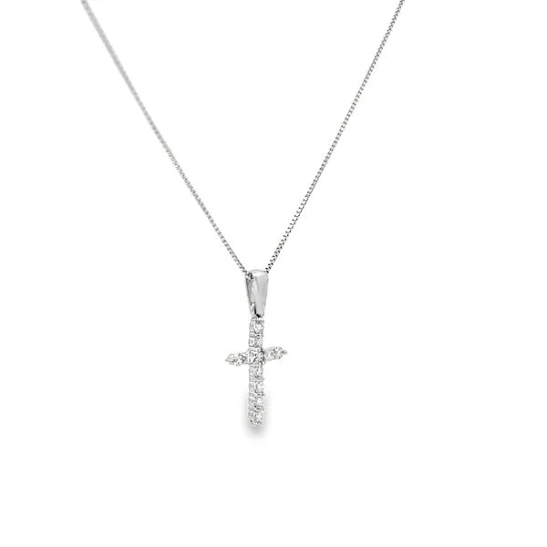 14K White Gold Diamond Cross Pendant Image 3 Arezzo Jewelers Elmwood Park, IL
