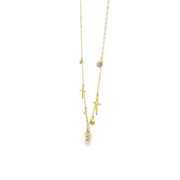 18K Yellow Gold Petite Diamond Cross Necklace Image 2 Arezzo Jewelers Elmwood Park, IL