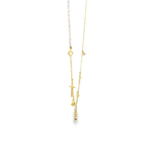 18K Yellow Gold Petite Diamond Cross Necklace Image 4 Arezzo Jewelers Elmwood, IL