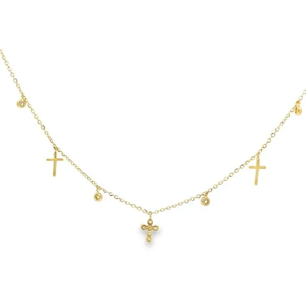 18K Yellow Gold Petite Diamond Cross Necklace Image 5 Arezzo Jewelers Elmwood, IL