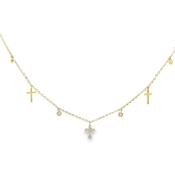 18K Yellow Gold Petite Diamond Cross Necklace Arezzo Jewelers Elmwood, IL