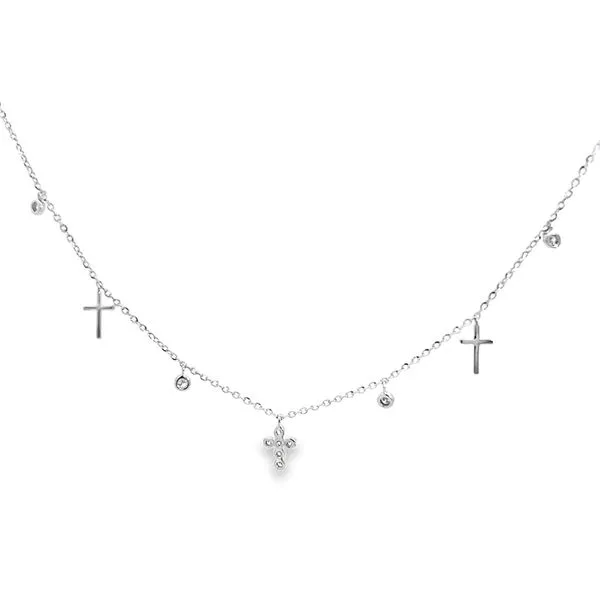 18K White Gold Petite Diamond Cross Necklace Image 3 Arezzo Jewelers Elmwood Park, IL