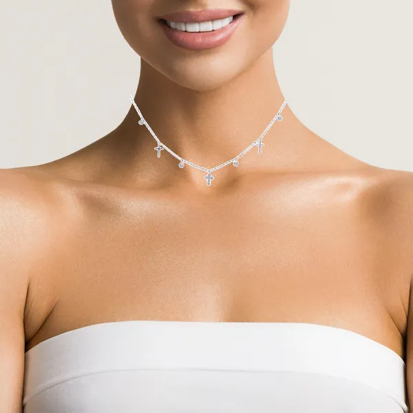 18K White Gold Petite Diamond Cross Necklace Image 4 Arezzo Jewelers Elmwood, IL