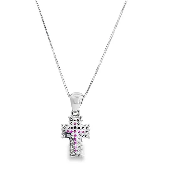 18k White Gold Diamond & Ruby Cross Pendant Image 4 Arezzo Jewelers Elmwood Park, IL