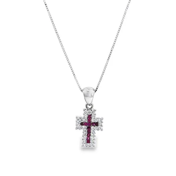 18k White Gold Diamond & Ruby Cross Pendant Arezzo Jewelers Elmwood Park, IL
