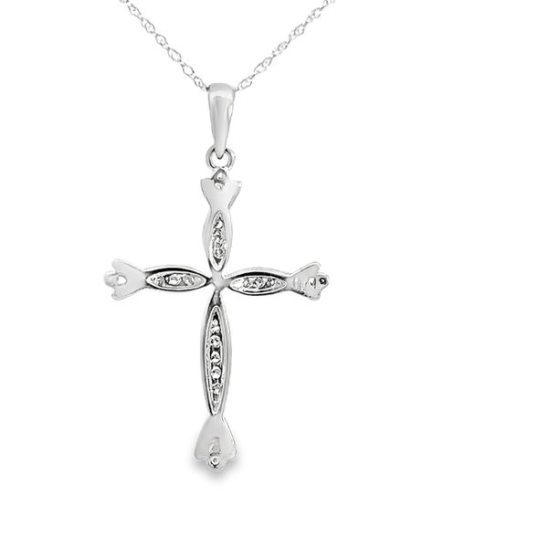 18K White Gold Diamond Cross Pendant Image 3 Arezzo Jewelers Elmwood Park, IL