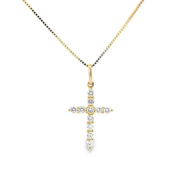 14K Yellow Gold Diamond Cross Pendant Necklace Image 2 Arezzo Jewelers Elmwood, IL
