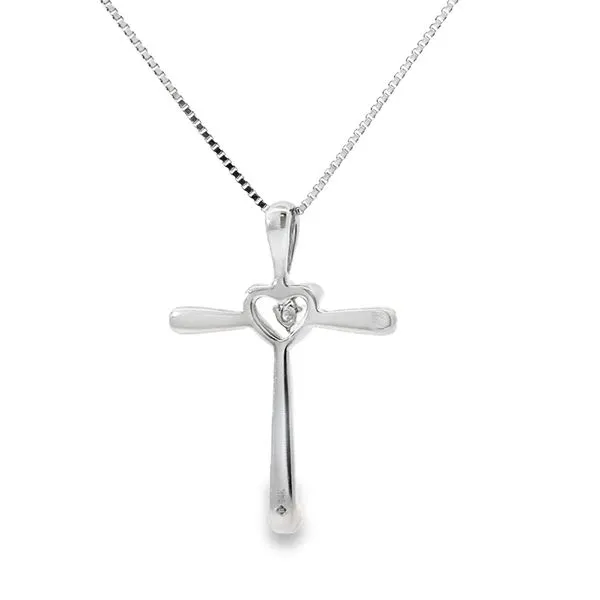 14K White Gold Diamond Cross Pendant Necklace Image 3 Arezzo Jewelers Elmwood, IL