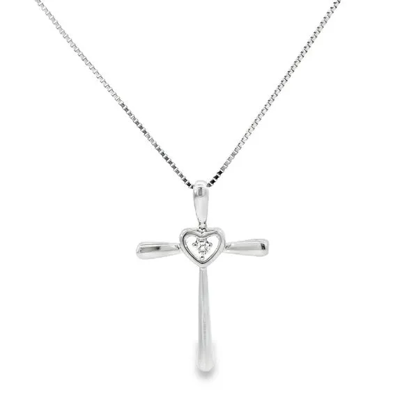 14K White Gold Diamond Cross Pendant Necklace Arezzo Jewelers Elmwood, IL