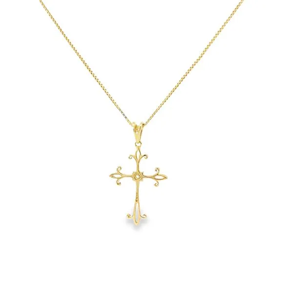 14K Yellow Gold Diamond Cross Pendant Necklace Image 3 Arezzo Jewelers Elmwood, IL