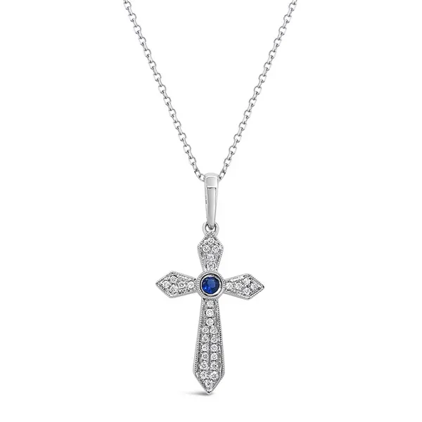 14k White Gold Diamond And Sapphire Cross Pendant Arezzo Jewelers Elmwood Park, IL