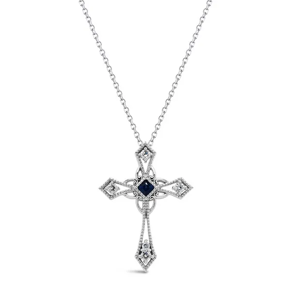 14K White Gold Sapphire & Diamond Cross Pendant Arezzo Jewelers Elmwood Park, IL
