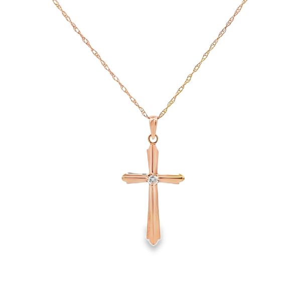 14k Yellow Gold Signle Diamond Cross Necklace Pendant. Arezzo Jewelers Elmwood Park, IL