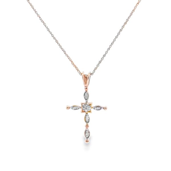 10K Yellow Gold Single Fancy Diamond Cross Necklace Pendant Arezzo Jewelers Elmwood Park, IL