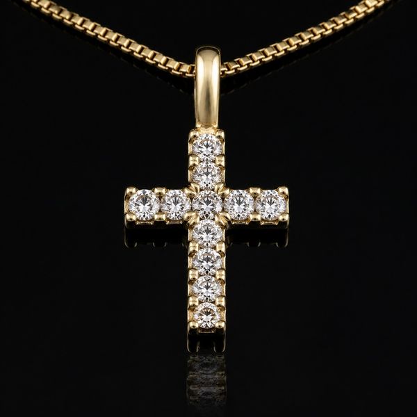 .11ct Lab Diamond Cross Necklace Pendantin 10k Yellow Gold Arezzo Jewelers Elmwood Park, IL