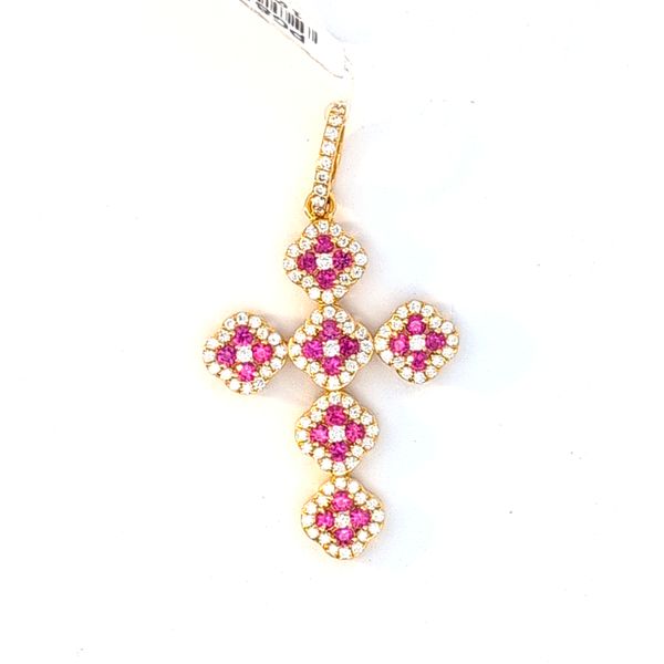 18 Karat Yellow Gold Ladies Diamond Cross Pendant Arezzo Jewelers Elmwood Park, IL