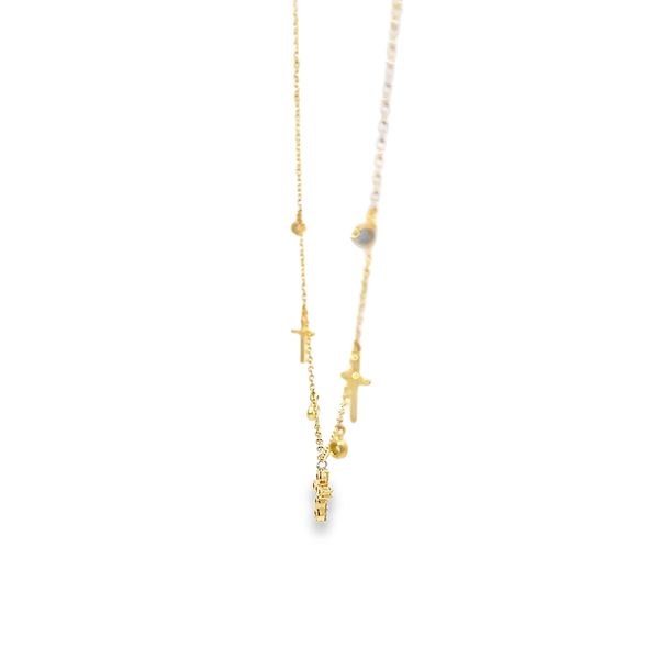 18K Yellow Gold Petite Diamond Cross Necklace Image 2 Arezzo Jewelers Elmwood Park, IL