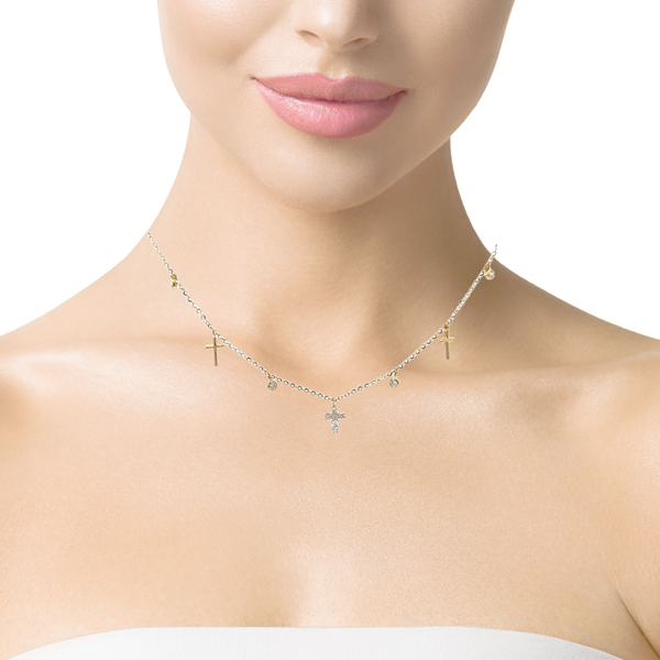 18K Yellow Gold Petite Diamond Cross Necklace Image 3 Arezzo Jewelers Elmwood Park, IL