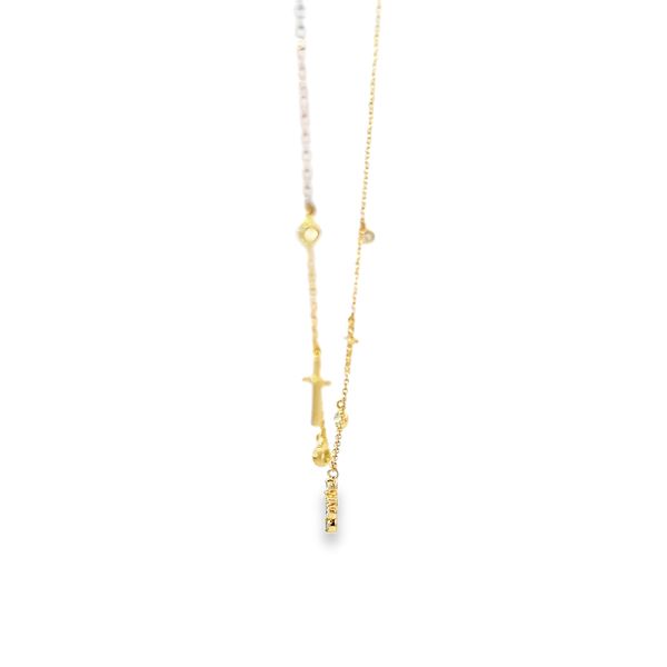 18K Yellow Gold Petite Diamond Cross Necklace Image 4 Arezzo Jewelers Elmwood Park, IL