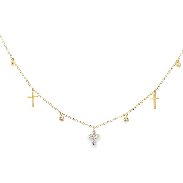 18K Yellow Gold Petite Diamond Cross Necklace Arezzo Jewelers Elmwood Park, IL