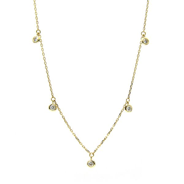 14k Yellow Gold Dangling 9 Diamond Necklace Image 2 Arezzo Jewelers Elmwood Park, IL
