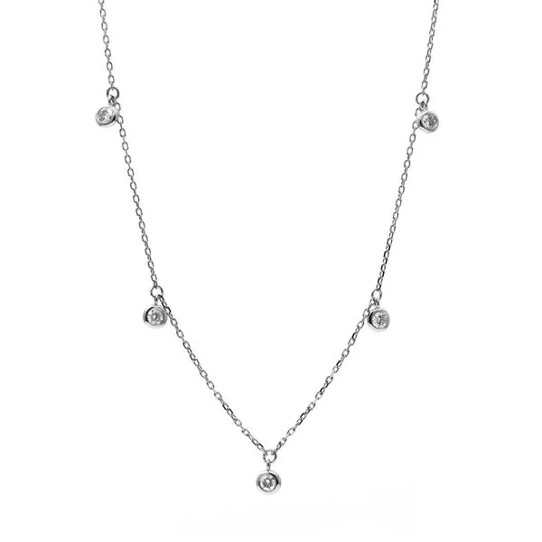 14k White Gold Dangling 9 Diamond Necklace Image 2 Arezzo Jewelers Elmwood Park, IL