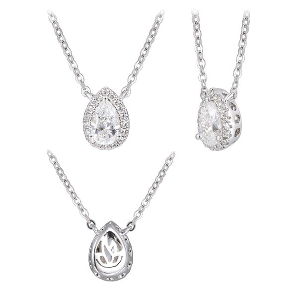 14k White Gold Pear Diamond Halo Necklace Image 2 Arezzo Jewelers Elmwood Park, IL