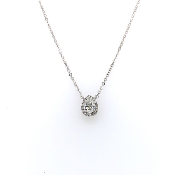 14k White Gold Pear Diamond Halo Necklace Arezzo Jewelers Elmwood Park, IL